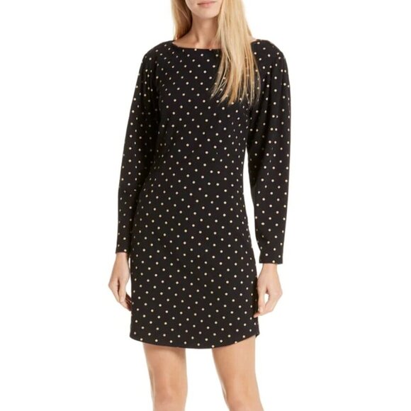 Rebecca Taylor Mini Dress Small Black Long Sleeve Shift Cotton Polka Dot 90s - Picture 3 of 8